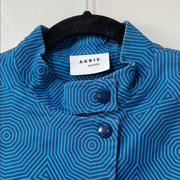 Akris Punto Azure Geometric Sunshade Print Cotton retro style mock neck Jacket - Picture 6 of 17